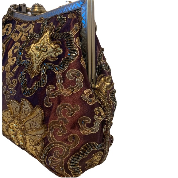 Vintage Brown Beaded Embroidered Chain Purse - Picture 6 of 16